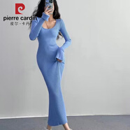 皮爾卡丹秋冬歐美針織連衣裙女甜辣妹修身緊身打底魚(yú)尾毛衣包臀超長(zhǎng)裙子 藍(lán)色 均碼 85-130斤