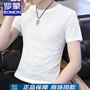 羅蒙（ROMON）短袖t恤男速干透氣冰絲滑料夏季潮流半袖網(wǎng)眼鏤空上衣薄冰感體恤 6669白色【圓領(lǐng)】 M (約85~105斤可穿)