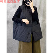 韓曼蕊森女系加厚夾棉背心女馬甲外套疊穿坎肩 黑色 L 建議120斤以下