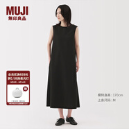 無印良品（MUJI）女式易干彈力泡泡紗無袖連衣裙女裝裙子長裙25年夏季連身裙 黑色 M （160/84A）
