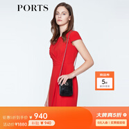 PORTS寶姿  春夏新品女裝簡約不對稱修身短袖連衣裙LN8D024KWB008 火焰紅 L (8)