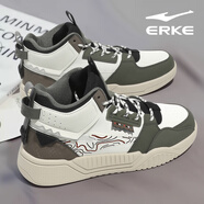 鴻星爾克高幫板鞋男鞋秋季新款厚底滑板鞋潮流百搭時(shí)尚男子休閑運動(dòng)鞋 1145暗綠/未漂原色【秋冬款】 43