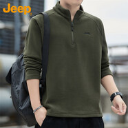 JEEP吉普衛衣男士秋冬季搖粒絨保暖長(cháng)袖T恤立領(lǐng)寬松男裝 深軍綠 2XL