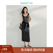茵曼（INMAN）假兩件U領背心連衣裙2025春女裝新品氣質無袖直筒中長裙  深灰色 M