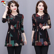 啄木鳥(niǎo)m媽秋冬裝2025新款長(cháng)袖t恤中長(cháng)款印花寬松顯瘦打底衫加絨女上衣 紅色【加絨加厚】 5XL 建議【180-200斤】