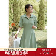 獨(dú)束【長(zhǎng)短可選】大碼女裝POLO領(lǐng)連衣裙夏新款微胖mm遮肉顯瘦 綠色(dy) L