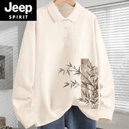 JEEP SPIRIT吉普2025新款男裝polo衫秋款國(guó)風(fēng)長(zhǎng)袖秋季男生國(guó)潮上衣早秋T恤男 米色(竹刊左下) L