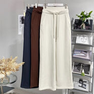 LULU露露闊腿褲原標高品質(zhì)女士拉絨雙層螺紋高腰加絨直筒顯瘦衛褲 莫蘭迪白蛋白【658克半棉半米米絨】 S (建議體重108斤以?xún)冉?