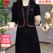 皮爾卡丹（pierre cardin）加絨加厚高檔冬季2025秋冬季新款氣質(zhì)名媛媽媽裝假兩件連衣裙女 黑色 XL 【建議120-135斤】