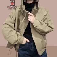 AEMAPE2025春秋冬季新款女士短外套洋氣寬松加絨短款小個(gè)子上衣夾克女裝 卡其綠（加棉款） L (105-115斤拍)