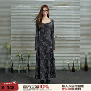 UNIFREE【秋裝新品】UNIFREE純欲長袖連衣裙蕾絲邊蝴蝶結(jié)系帶辣妹開衩裙 灰色 S