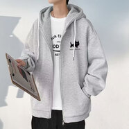 潮西登夾克男秋季開(kāi)衫外套男春秋裝青少年連帽開(kāi)衫男高中初中學(xué)生外套 藍公子T482淺灰 L