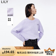 LILY冬新款女裝含綿羊毛馬海毛趣味熊貓?zhí)峄ㄐ蓍e通勤寬松毛衣 803淺紫 M
