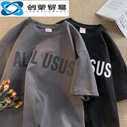 創(chuàng)衿依如風(fēng)重磅純棉短袖t恤男春夏季薄款男裝新款美式字母學(xué)生寬松圓 深灰色 M 均碼