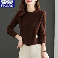 羅蒙（ROMON）小個(gè)子短款毛衣女秋冬季2025新款寬松洋氣高腰內搭圓領(lǐng)針織打底衫 咖啡色 M 建議95-110斤