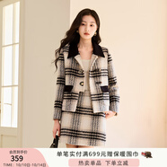 香影小香風(fēng)格子套裝裙女2025秋冬新款夾棉毛呢半身裙千金風(fēng)兩件套 黑色T844068 L