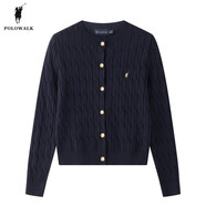 POLOWALK麻花針織開衫女春秋季新款保羅女裝氣質(zhì)休閑絞花毛衣外套長袖線衣 藏青【AM8W53580112】 2XL (175)