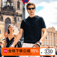 布先生明星同款可機(jī)洗毛T羊毛短袖毛衣男士針織打底衫 【連·帽】鋼琴黑 L (175)