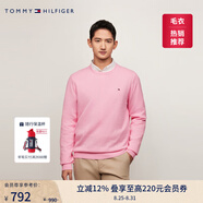 TOMMY HILFIGER【柔軟純棉】25秋冬男撞色條紋學(xué)院風(fēng)針織衫/情侶款純色毛衣 【簡約合身毛衣】粉色I(xiàn)YI XL （推薦：165-180斤）