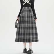 吻璦（wenai）半身裙2025年秋冬裝新款裙子日韓系復古毛呢料百搭抽褶半身裙女秋 灰色 S