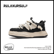 RELAXURSELF新款國潮鞋厚底防滑潮鞋透氣休閑百搭低奢男女板鞋增高鞋子 米熊色 25 男碼40