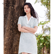 秋水伊人短袖連衣裙2025夏季女時尚氣質條紋連身裙v領裙子 118 綠色 L