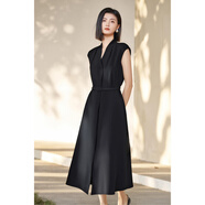 米思陽(yáng)（missshine）2025夏季新款休閑風(fēng)羊羔毛混紡連衣裙收腰通勤開(kāi)叉裙子女2273 黑色現貨直發(fā) S