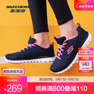 斯凱奇（Skechers）鞋運(yùn)動(dòng)鞋女款透氣跑步鞋媽媽鞋健步鞋輕便慢跑鞋子夏季 12615-NVHP 海軍藍(lán)色/桃紅色 36.5