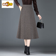 初徑千鳥(niǎo)格半身裙女秋冬長(cháng)裙a字毛呢冬裙小個(gè)子媽媽裙子時(shí)尚格子半裙 千鳥(niǎo)格（裙長(cháng)72cm）. M 腰圍2尺