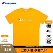 Champion夏季經(jīng)典款印花草寫(xiě)LOGO圓領(lǐng)休閑運(yùn)動(dòng)T恤無(wú)性別冠軍短袖男女情侶 黃色(偏薄） L