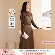 香影復(fù)古格子吊帶毛呢連衣裙女2024秋冬季新款高級(jí)感氣質(zhì)收腰裙子 咖啡 S