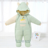 暖冬鴨鴨新生嬰兒冬季羽絨服連體衣加厚外出服棉衣套裝寶寶包腳保暖抱衣哈 綠色小蜜罐 均碼 -小號（建議0-5個月））