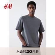 H&M男裝女裝T恤情侶裝重磅純棉寬松透氣圓領(lǐng)紅色短袖打底衫0608945 深灰色137 XL 180/116 oversize寬松版型
