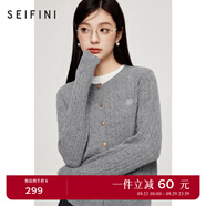 詩凡黎（'SEIFINI）詩凡黎老錢風絞花澳洲美麗諾全羊毛套頭針織打底衫25春毛衣開衫女 灰色 開衫 XL