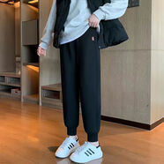 恒源祥羊羔絨休閑運動(dòng)褲子女加絨加厚寬松韓版學(xué)生束腳黑色冬款女褲子 黑色【春秋款】今年流行的輕奢品牌 S 80-90斤