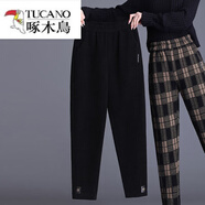 啄木鳥(niǎo)（TUCANO）毛呢褲女秋冬格子哈倫褲高腰女褲子蘿卜褲靴褲寬松顯瘦休閑老爹褲 黑色（不是格子） 純黑色 3XL 135-145斤