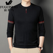 富貴鳥(niǎo)（FUGUINIAO）針織衫男士春秋款針織衫圓領(lǐng)薄款毛衣男長(cháng)袖t恤線(xiàn)衣打底衫 黑色 M