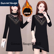 Gunnar Hauge小個(gè)子連衣裙秋冬款短裙矮個(gè)子冬天穿的加絨加厚連體連身裙2024裝 [219]樹(shù)葉花黑色 XL 建議85-105斤