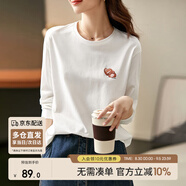 尚都比拉春秋慵懶風(fēng)長(cháng)袖t恤女韓版寬松百搭打底衫內搭上衣 白色 L 