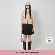 DZZIT地素毛呢格子百褶半裙秋冬學院風短裙女 黃褐色 XS