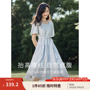 茵曼（INMAN）連衣裙高級感法式方領(lǐng)2025夏女裝新品收腰提花休閑氣質(zhì)高級感顯瘦 淺藍色 L