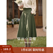 茵曼（INMAN）半身裙女士2025年春秋女裝新款復(fù)古顯瘦通勤中長(zhǎng)款純棉長(zhǎng)裙子 茶綠色 -18518192 XL