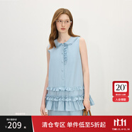 范思藍(lán)恩娃娃領(lǐng)花邊減齡無(wú)袖連衣裙女夏季2025新款甜美裙子2537 藍(lán)色 S