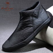西域駱駝（VANCAMEL）2025新款男鞋加絨一腳蹬高幫棉鞋 黑色(高幫)9105 42