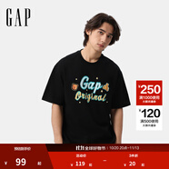 GAP男女裝2025夏季新款純棉小熊印花logo短袖T恤親子裝上衣729181 黑色 M (170/92A) 亞洲尺碼