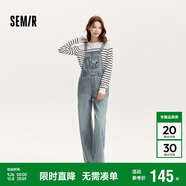 森馬史努比IP牛仔褲女闊腿褲春秋背帶褲休閑可愛109524124007