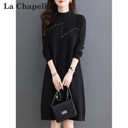 拉夏貝爾（La Chapelle）感黑色針織連衣裙女2025秋冬季新款顯瘦內搭打底衫亮片毛衣裙 黑色 2XL 130-140斤