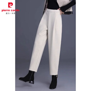 皮爾卡丹（pierre cardin）毛呢哈倫褲加厚女褲子鐮刀休閑香蕉蘿卜2025春秋冬加絨老爹九分褲 米白色 /不加絨 M 建議90-102斤
