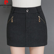 皮爾卡丹秋冬毛呢短褲女假兩件短裙褲媽媽外穿大碼顯瘦呢子短褲包臀靴褲裙 灰色 M 28碼(2尺1)