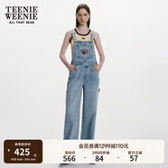 Teenie Weenie小熊女裝春裝休閑棉質(zhì)舒適牛仔褲背帶褲女士長(cháng)褲 淺藍色 L (170)